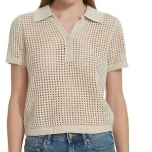 NWT Calvin Klein Cream Knit Polo Top
